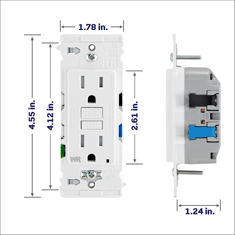 Lever Edge 15 Amp Self-Test, Tamper/Weather Resistant GFCI Outlet, EGFW1-KW, White