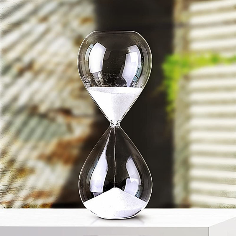 Falytemow Hourglass Sand Timer Glass Sand Timer Egg Hourglass for Kitchen Brushing Teeth School Teaching (White, 60 Minutes) White