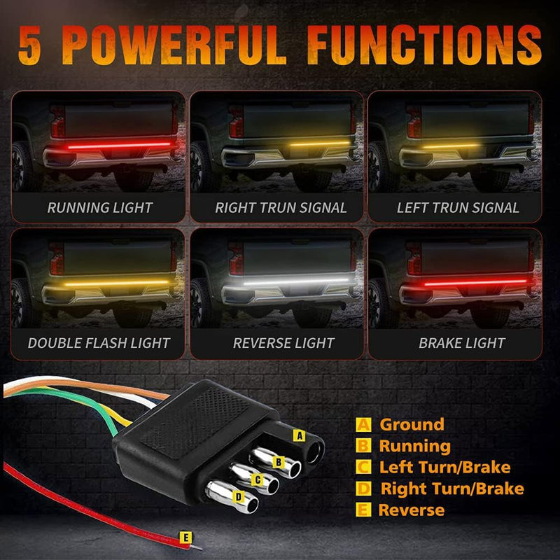 Tailgate Light Bar 60 Inch Triple Row Tail Light bar for Pickup Trailer SUV RV Van Full Function Red Brake White Reverse Amber Turn Signal Double Flash Light No Drill Install (60inch) 60inch