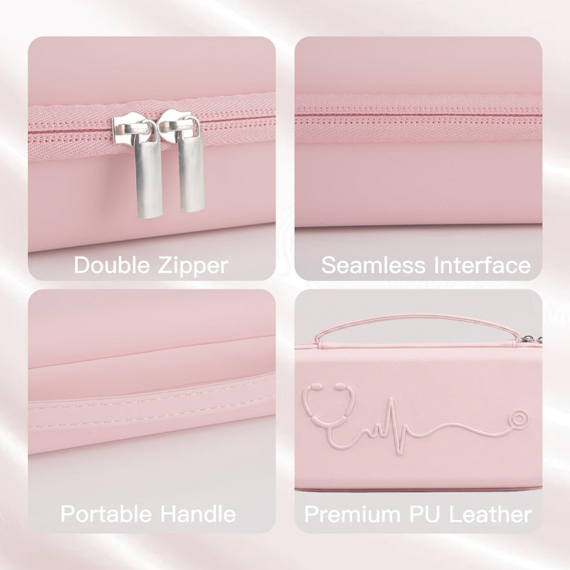SMYV Stethoscope Case - Hard Shell Protective Carrying Bag for 3M Littmann Classic III/IV, MDF, ADC Stethoscopes, Medical Storage Organizer for Nurses, Doctors, Nursing Students - Pink PU Pink