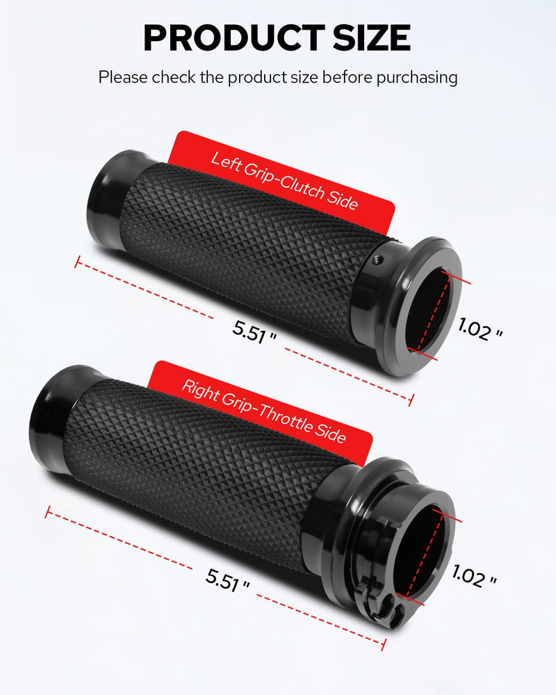 Benlari Black Hand Grips 1 Inch Motorcycle Handlebar Grips Cable Throttle Compatible with Harley Davidson Sportster Touring Dyna Softail 883 1200