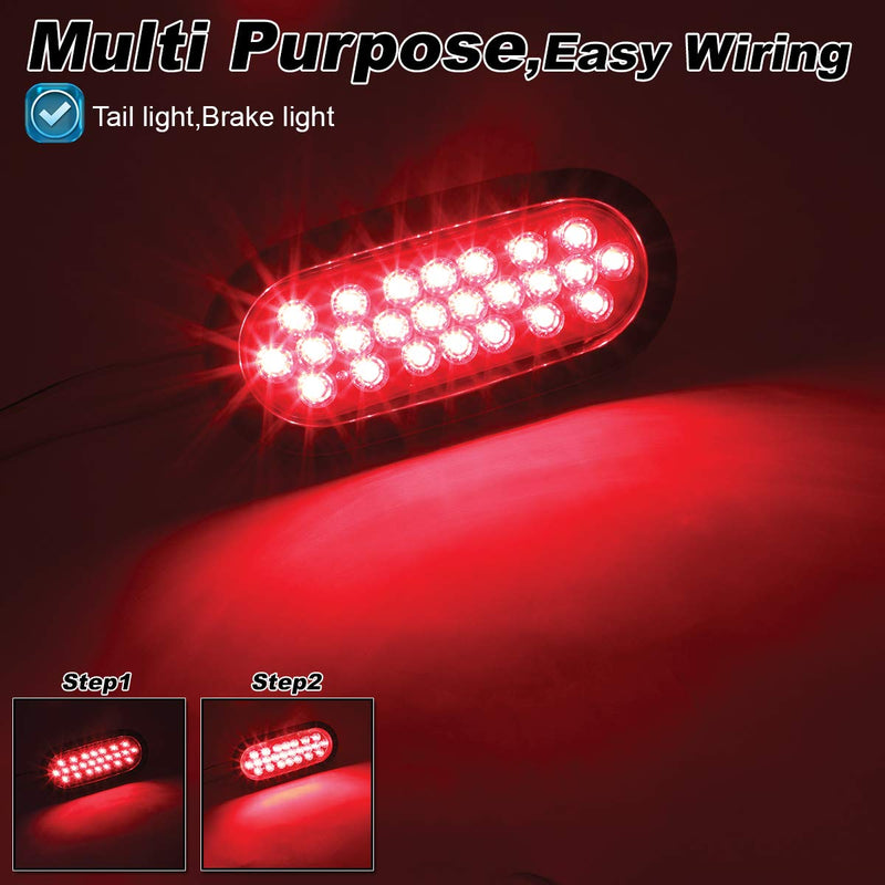 2 Pcs 6 Inch Oval Smoked Lens Red Multi-Function Tail Lights Brake Stop with Rubber & Plug for Truck Trailer Tow Bus 12V DC Shockproof 24LED Smoked/Red Pack of 2