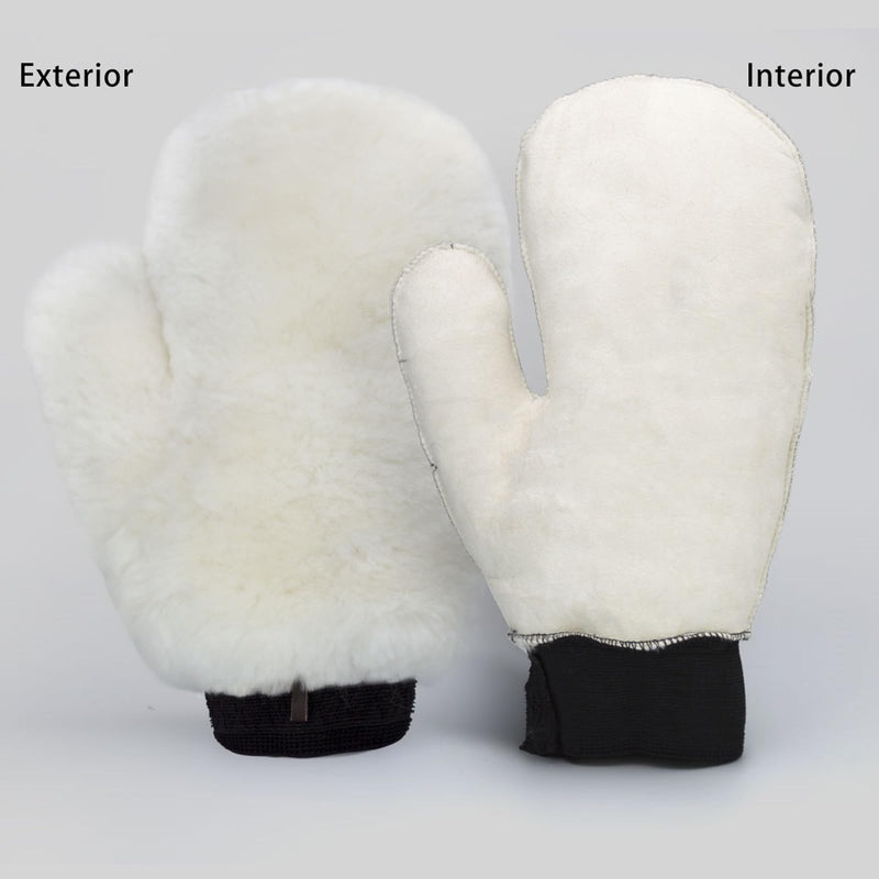 Gracefur Ultra-Soft Sheepskin Grooming Mitts for Horses – 2-in-1 Lambswool Applicator Wipe Mitt for Tack, Saddle & Boot Cleaning, Leather Care – Perfect Washing Gloves for Sensitive Horses(White) White