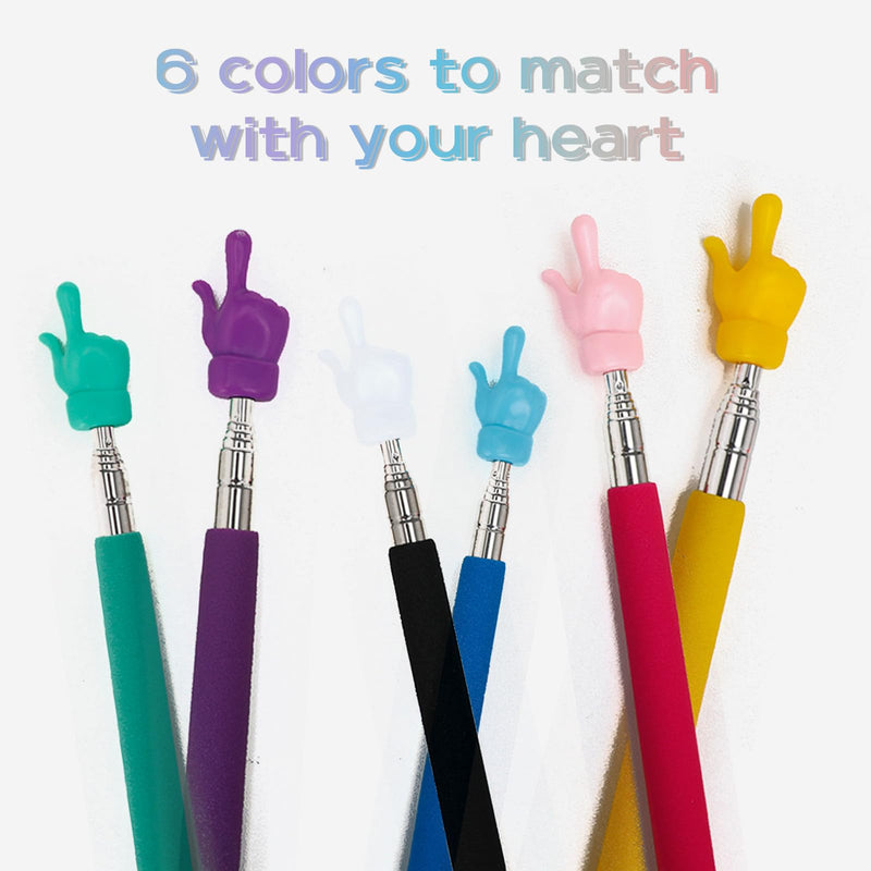 6 Pcs Telescopic Teachers Pointer Finger Pointer Stick Classroom and Demonstration Pointer for Elementary School Kindergarte, 6 Colors(Black, Pink, Purple, Yellow, Blue, Green)