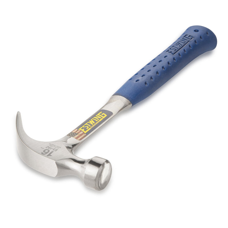 ESTWING Hammer - 16 oz USA Made Curved Claw Hammer with Smooth Face & Shock Reduction Grip - E3-16C 16 oz (Ounces)
