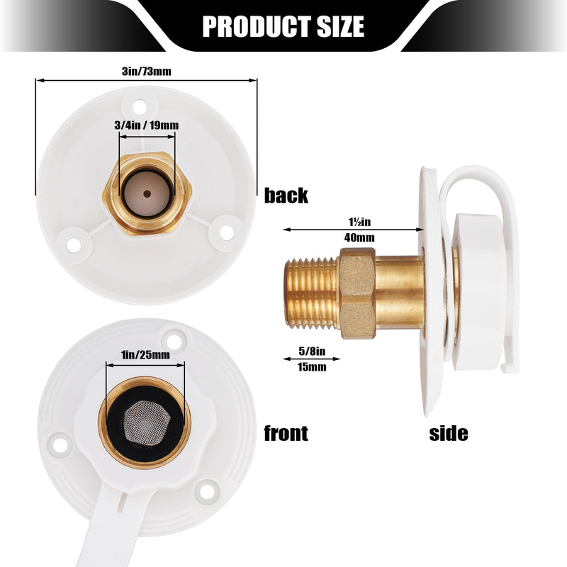 RV Water Inlet, 3/4 NH Female to 1/2 NPT Male, Built-in Check Valve, Made of Brass Material, Leak Proof and Durable, Easy to Install, Perfect for Travel Trailers and RVs