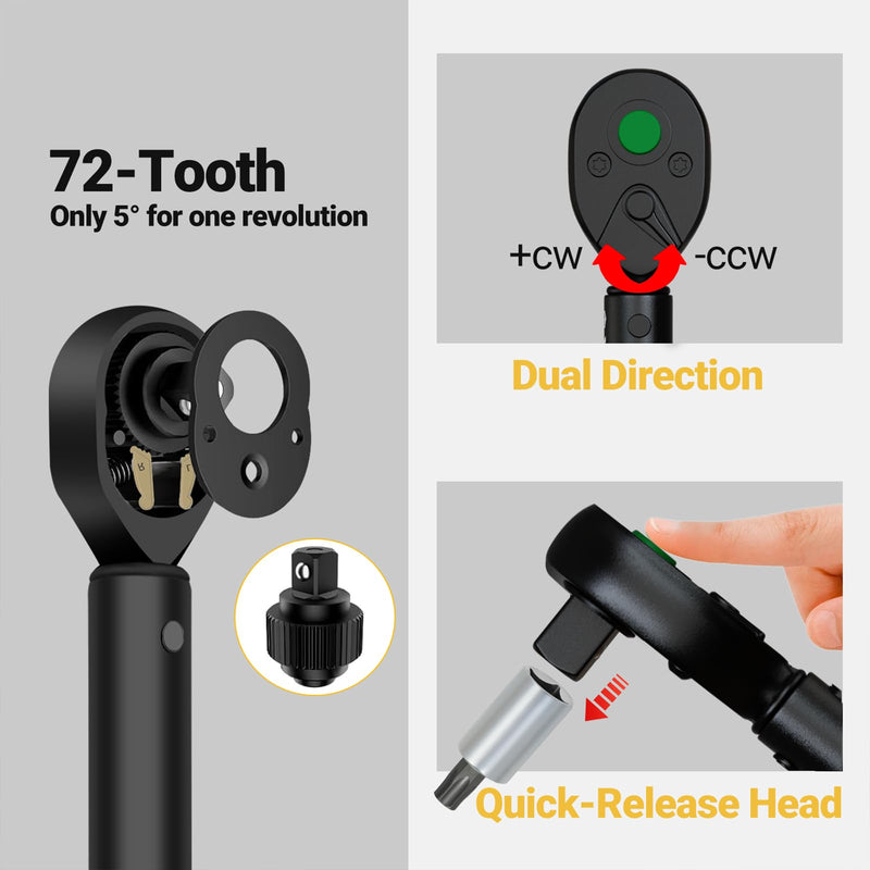 1/4" Bike Torque Wrench Set, 35 PCS Bicycle Click Torque Wrench and Bit Set, 17.7-177 in·lb/2-20Nm, Dual-Direction Adjustable 72 Tooth Ratchet, ±3% Accuracy, Road/Mountain Bike Cycling Tool Kit 35PCS (2-20 Nm)