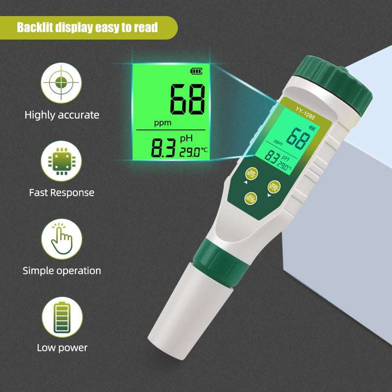 PH Meter & TDS Meter 5 in 1 Water Tester pH/TDS/EC/Salt/Temp Meter,PH Meter for Water with LCD Backlit,pH Tester Digital for Drinking Water. 5-1
