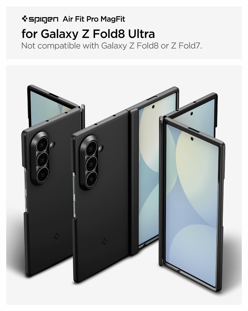 Spigen Air Fit Pro MagFit for Galaxy Z Fold 8 Ultra Case, Black | Qi2 Certified, PU Hinge Protection, Air Cushion Tech, Compatible with MagSafe, Ultra Thin Case, Camera Plateau Protection