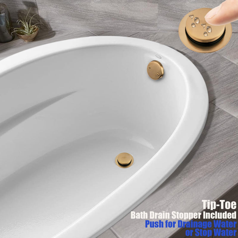 Artiwell 1-1/2'' Black Tubular Bath Drain Kit with Tip-Toe Bath Drain Stopper & Overflow Plug, Champagne Bronze