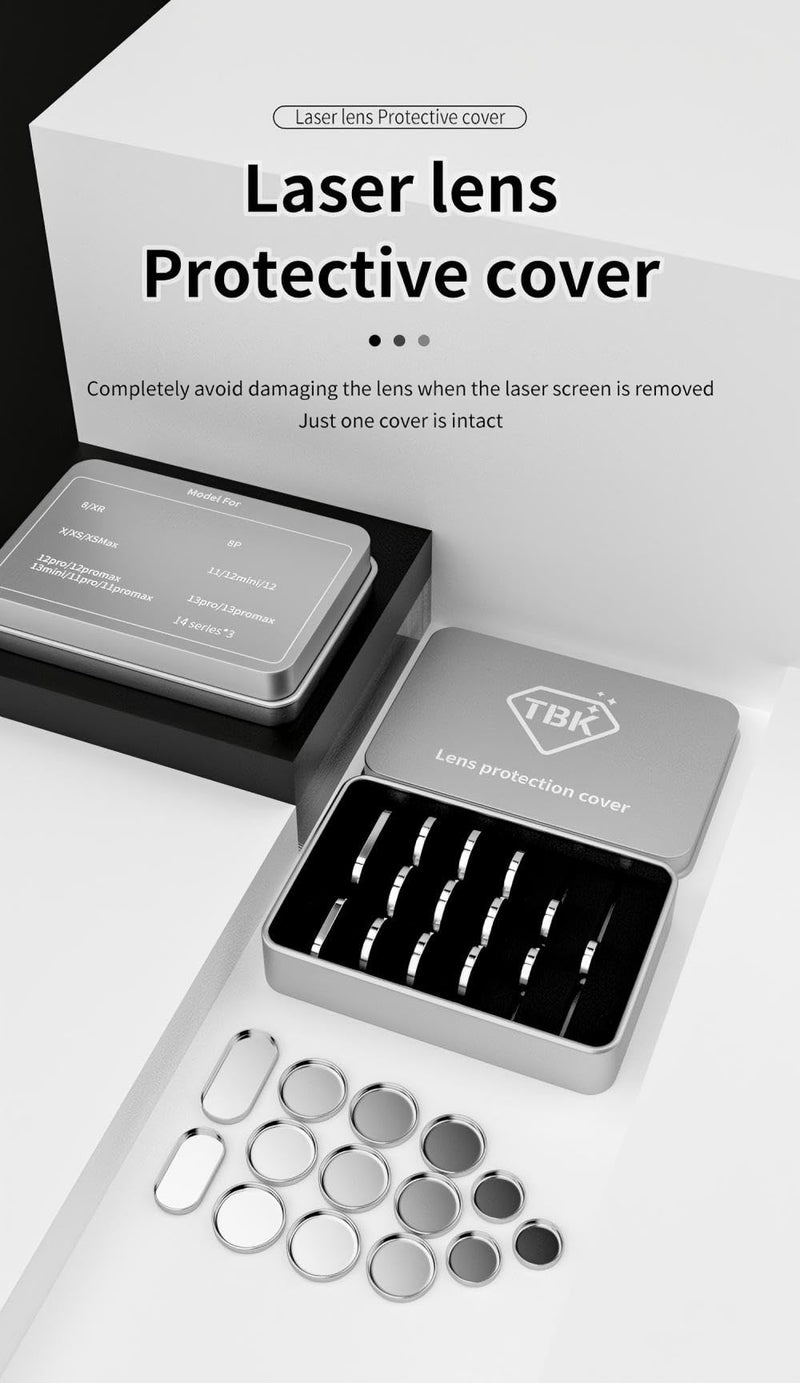 TBK 14PCS Laser Lens Protector Mold Set for iPhone 8-17 Pro Max | Stainless Steel, Back Glass Removal Protective Cover Kit, Prevents Camera & Internal Damage, For Laser Teardown & Repair