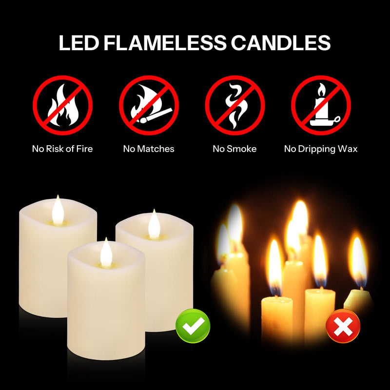 3x4 Flickering Flameless Candles Set of 3,Real Wax Pillar LED Candles,with Timer,4 inch Flameless Candles with Remote,for Party Wedding Holiday Home Decor,Ivory Ivory 3"*4"-3pcs