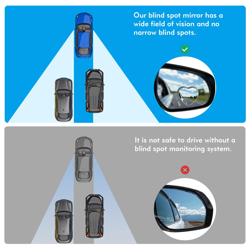 2 Car Blind Spot Mirrors, 8cm Frameless Convex Glass Mirror - 360° Adjustable Wide Angle Rearview Side Mirror for Safe Driving