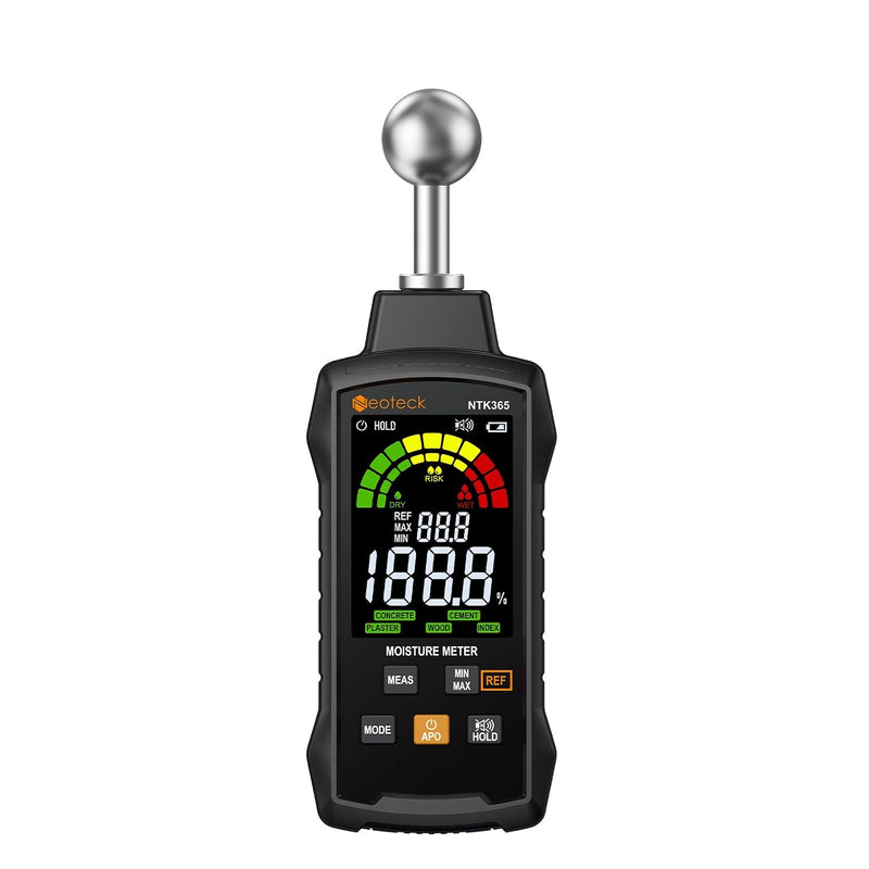  [AUSTRALIA] - Moisture Meter with Ball Probe, 5–40mm Detection, 5 Modes, 3-Color Display with Sound Alarm, REF Function & Data Hold – Pinless Moisture Meter for Wood, Walls, Floors, Concrete & Cement