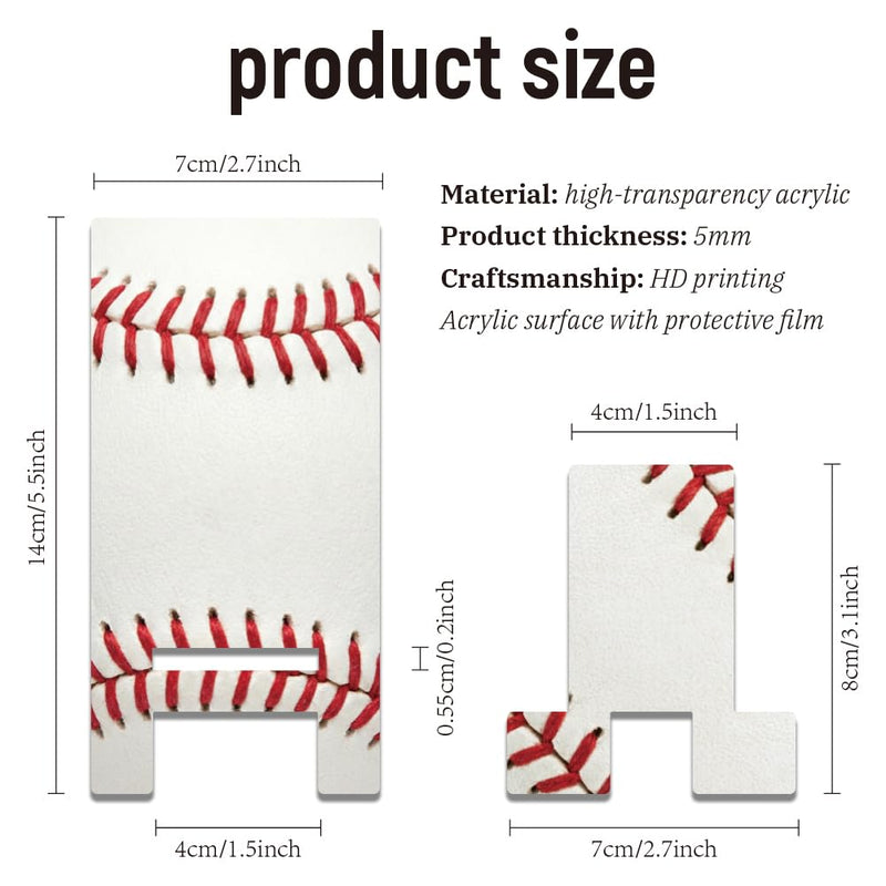 arricraft Aesthetic Acrylic Phone Stand, Baseball Texture Pattern Portable Desktop Stand Suitable for All Smartphones Switch Pad Tablet Office Desk Accessories, 5.5x2.7 Inch White Baseball
