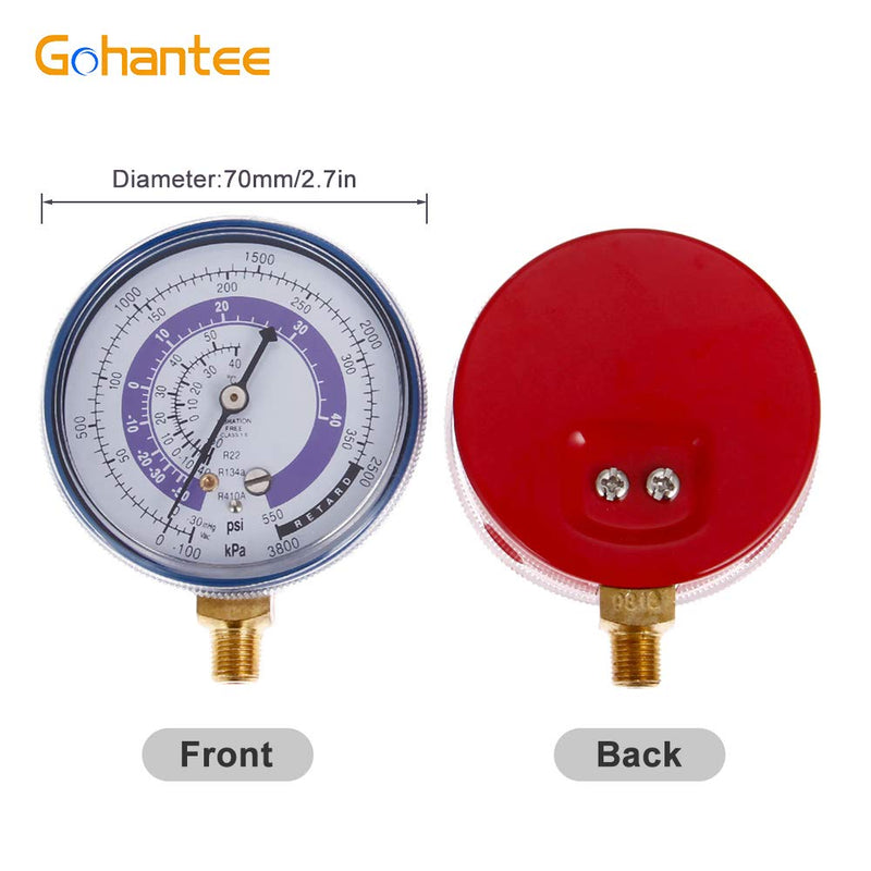 Air Conditioner Refrigerant Low and High Pressure Gauge 70mm/2.7inch for R410A R134A R22 PSI PA AC Pressure Gauges