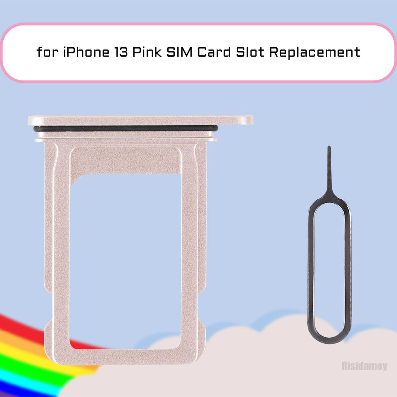 for iPhone 13 Pink SIM Card Tray Holder Replacement Single SIM Version for iPhone13 Card Slot with Waterproof Rubber Ring Repair Fix Kit Card Removal Tool for A2631 A2633 A2634 A2635 A2482