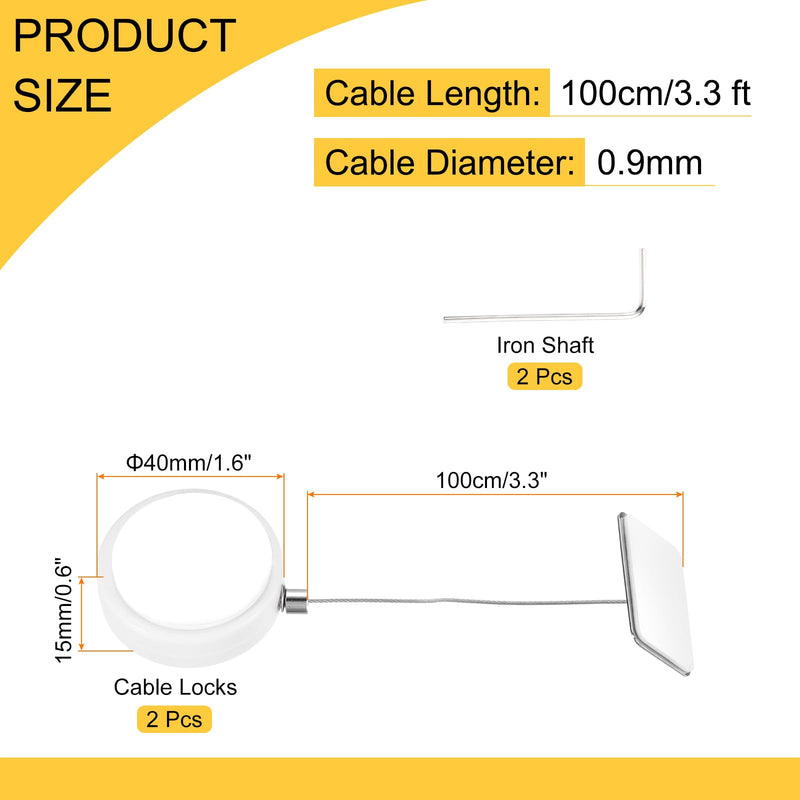MECCANIXITY 3.3ft Retractable Cable Lock with Square Patch Remote Control Security Lock with Adjustable Cord Tether Anti Theft for Laptop, TV, 150 G, White, 2 Pack