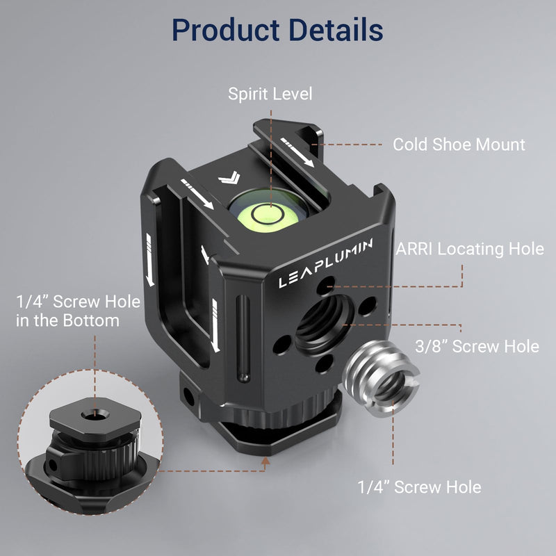  [AUSTRALIA] - Triple Cold Shoe Mounts Adapter, 3/8'' Screw Hole to 1/4'' Screw Hole, Aluminum Alloy Hot Shoe Extension Bracke for DSLR Camera Flash Light, Monitor, Microphone-Black Black