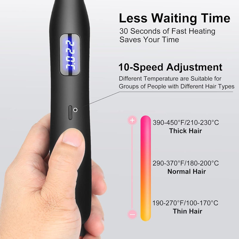 JAETON Mini Hair Straightener for Short Hair,Pixies,Bangs,Small Curls | Small Travel Flat Iron, Adjustable Temperature Pencil Straightener, Dual Voltage Black