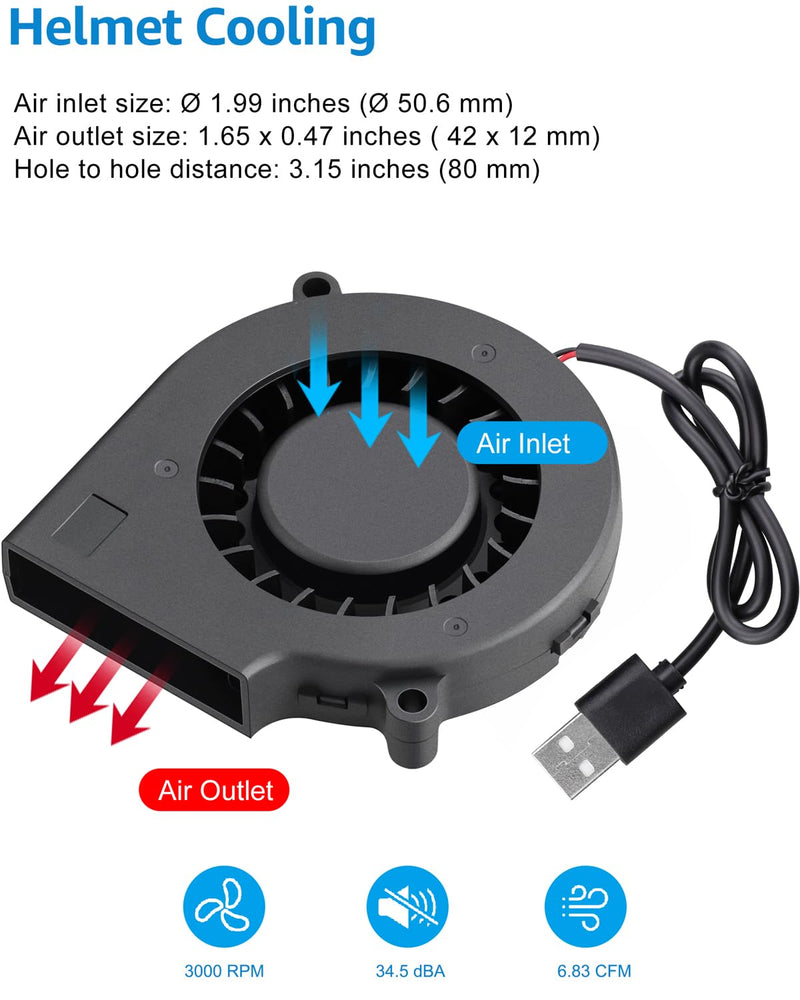 GDSTIME 2-Pack 75mm x 15mm USB Blower Fan with 3 Speed Control, DC 5V Brushless Turbo Cooling Fan for Helmet Laptop 3D Printer