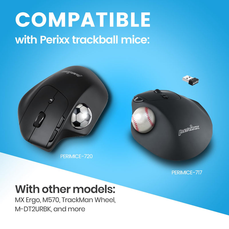 Perixx PERIPRO-303X2F 1.34 Inches Sports Trackball 2 pcs Pack - Fun Novelty Baseball and Soccer Design - Compatible for M570, M575, PERIMICE-517/520/717/720, and Other 1.34inches Trackball Mouse Baseball & Soccer