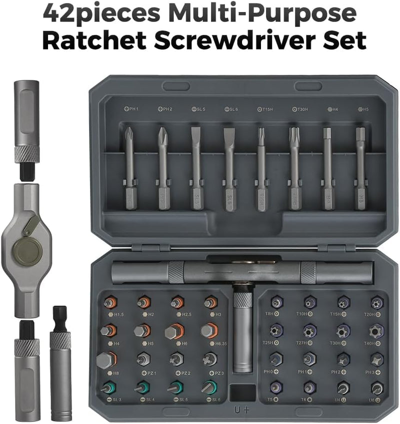 42 in 1 Magnetic Screwdriver Set, DIY Ratchet Screwdriver Set, Removable Self-assembly Precision Screwdriver Kit, Magnetic DIY Precision Tool Kit for PC Laptop Mobile Cell Phone Digital Watch 42 In 1 Black Gray