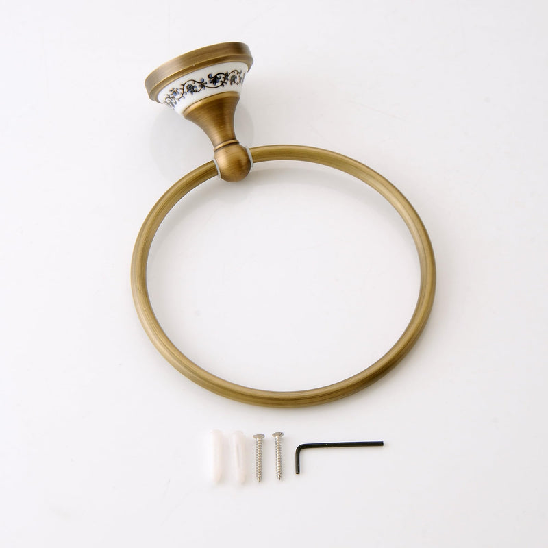 Towel Ring Antique Brass Hanger Hand Towel Holder for Bathroom Kitchen Accessories Wall Mounted,Porcelain Design Towel Ring