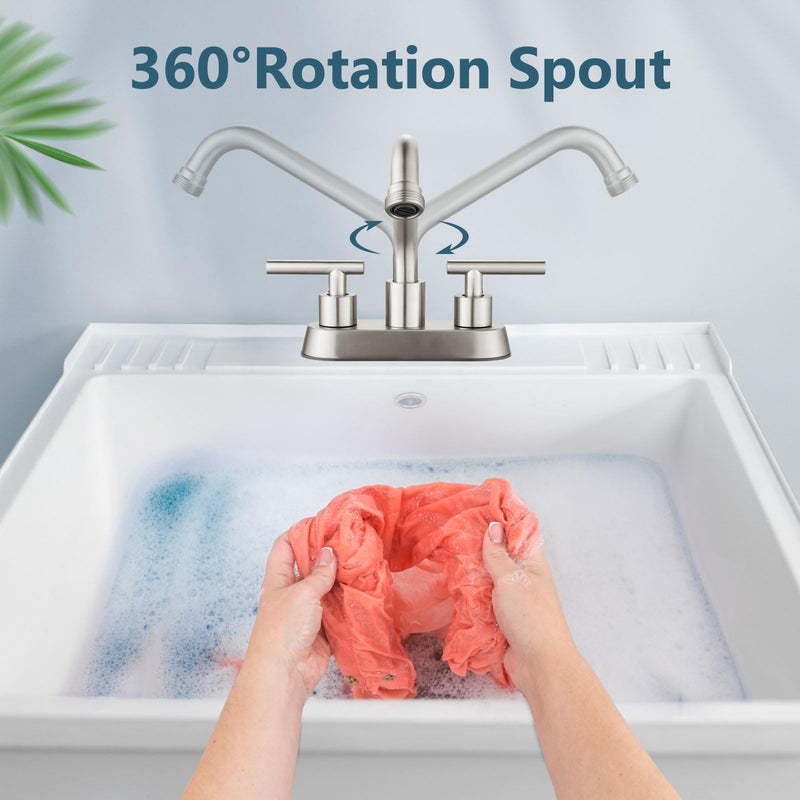 Aolemi Utility Sink Faucet 4 Inch Centerset, Laundry Sink Faucets with Swivel Spout and 3/4" NPT Threaded End, Dual Handle Faucet for Laundry or Utility Room, Brushed Nickel