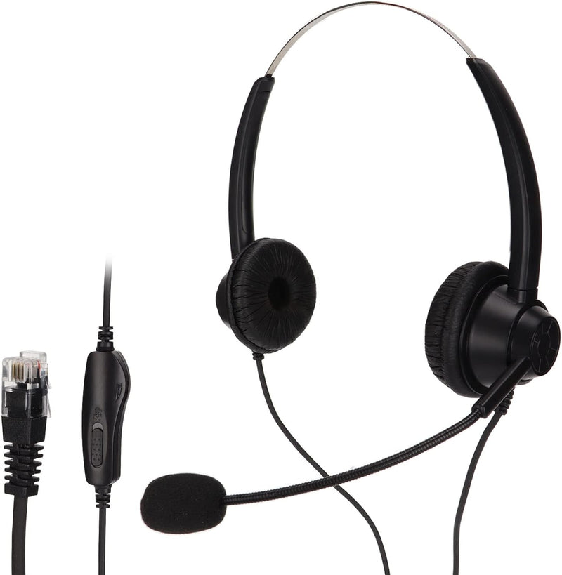  [AUSTRALIA] - TelPal Telephone Headset, Hands-Free Call Center Noise Cancelling Corded Binaural Headset Headphone 4-Pin RJ9 Crystal Head Mic Microphone Desk Phone -Telephone Counseling Services,Insurance, Hospitals