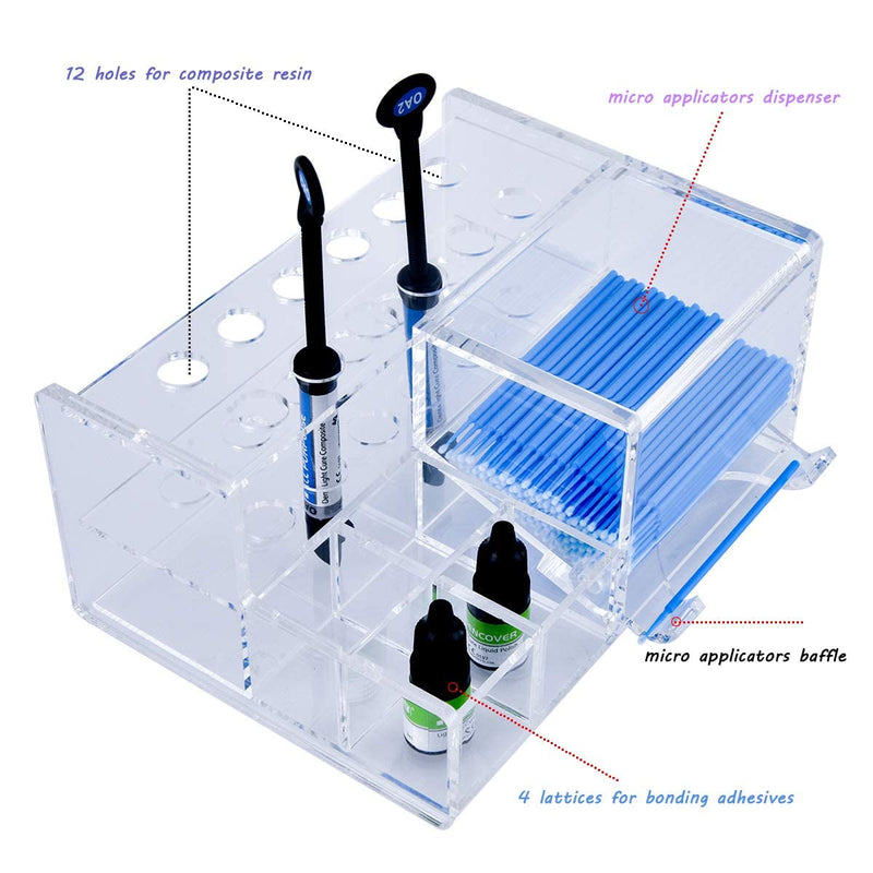 Dental Composite Syringe Organizer, Multi-Function Dental Syringe Holder, Resin Adhesive Applicators Organizer, Acrylic Case for Medical Composite Resin Adhesive Syringes, Resin Placement Rack