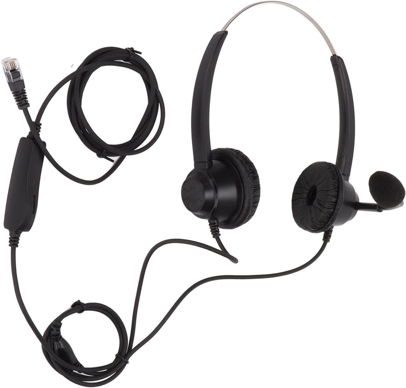  [AUSTRALIA] - TelPal Telephone Headset, Hands-Free Call Center Noise Cancelling Corded Binaural Headset Headphone 4-Pin RJ9 Crystal Head Mic Microphone Desk Phone -Telephone Counseling Services,Insurance, Hospitals