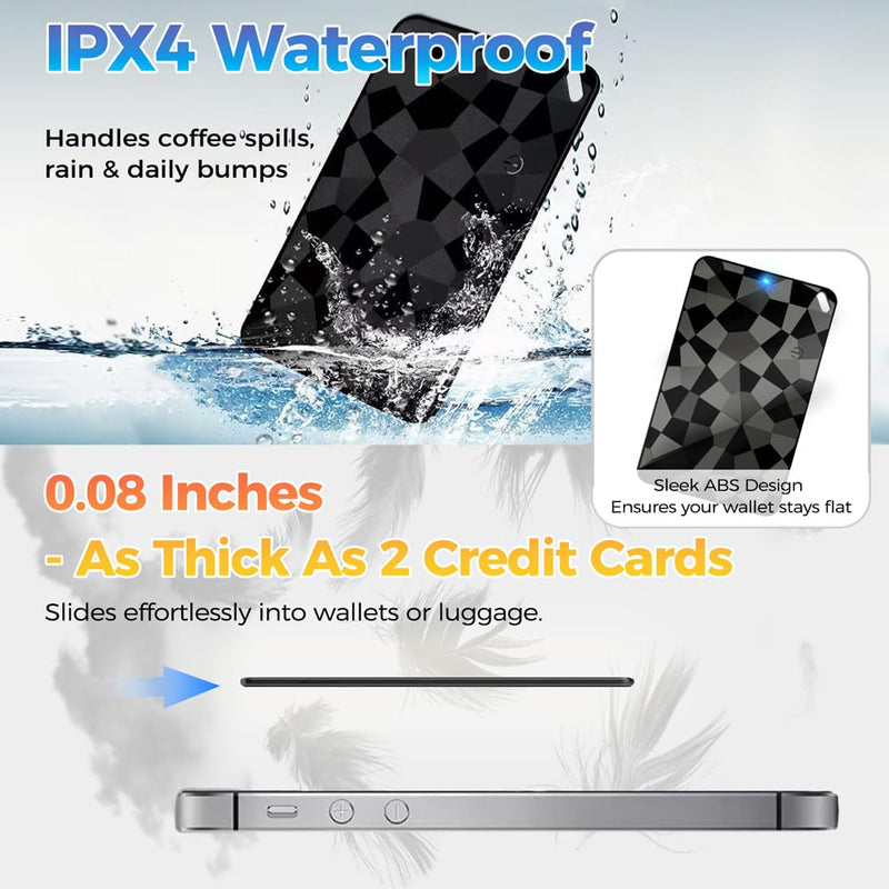 (2 Pack) Wallet Tracker Card (iOS & Android) Ultra-Thin Bluetooth Smart Card Tracking Card Item Tracker Work with Apple Find My & Google Find Hub, IPX4 Rechargeable GPS Tracker for Wallet Passport