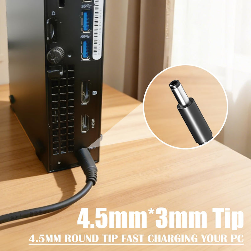 90W Charger Compatible with Dell Optiplex Power Cord 3060 7050 7090 3080 PC | For Optiplex Micro 7010 7020 7040 7060 7070 7080 3046 3050 3070 3090 5050 Business Desktop AC Adapter Power Supply 4.5mm Tip