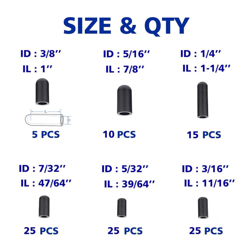 BUSY-CORNER 105 Pieces Vacuum Cap Assortment Kit, Dropper ID 3/8'' 5/16'' 1/4'' 7/32'' 5/32'' 3/16'', Hose Caps Kit for Car Carburetor Manifold