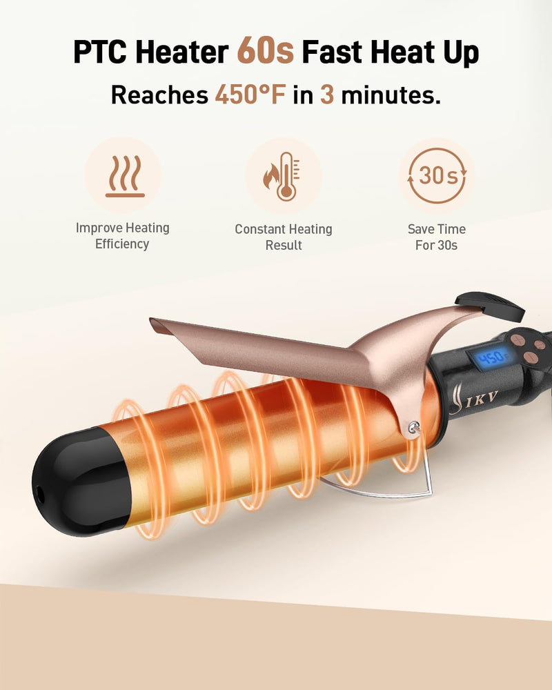50mm Extra Large Curling Tong Long Barrel,Dual Voltage 100-240V,Beach Waves | Extra Large Curling Iron 50mm for Long Hair,Long Barrel Curling Wand 2 inch Ceramic Tourmaline,110-210°C,Auto Shut Off