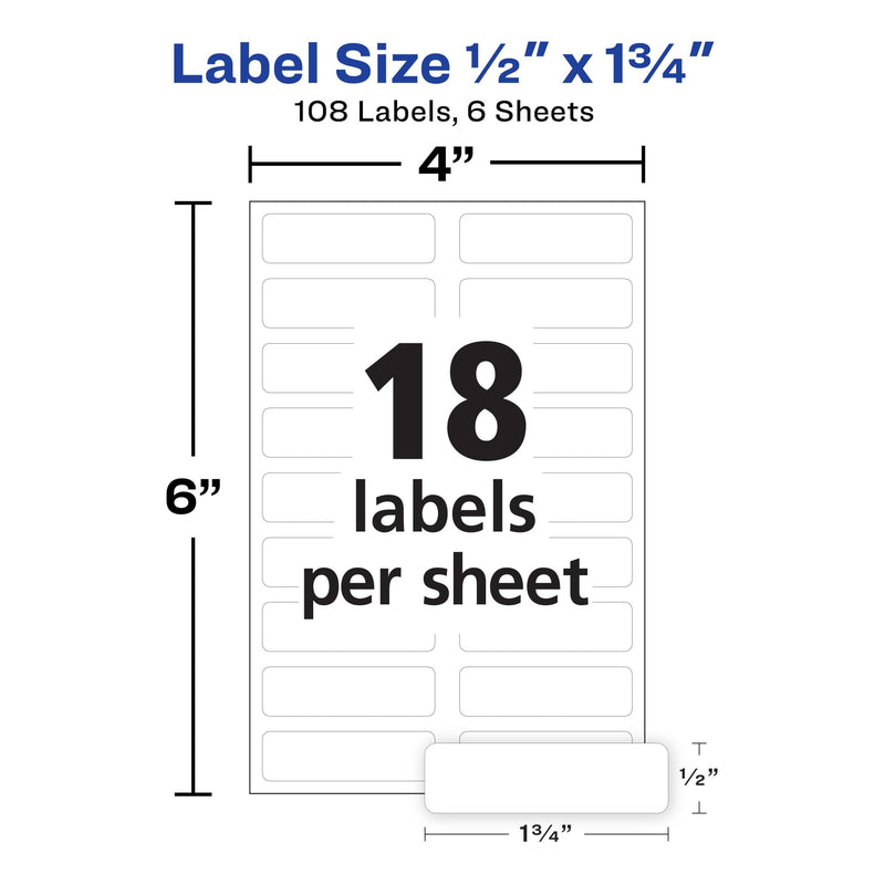 Avery No-Iron Fabric Labels, 1/2" x 1-3/4", Washer and Dryer-Safe, White, Non-Printable, 54 Labels Per Pack, 108 Total (2-Pack of 40720) 1/2" x 1-3/4"