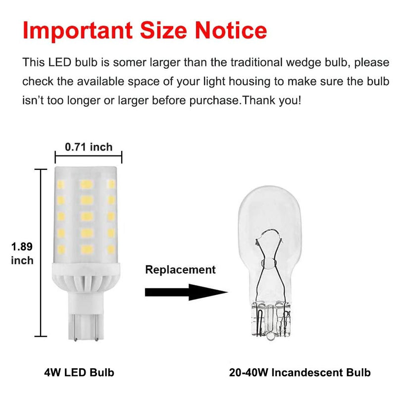 T5 T10 Wedge Base 921 912 12V LED Light Bulbs, 4W T10 LED Bulbs, Warm White 2700-3000K for RV Camper Travel Tailer Marine Lights and Outdoor Landscape Deck Stair Step Path Lights 6-Pack 6 Count (Pack of 1)