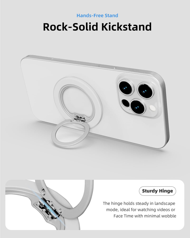 Magnetic Phone Ring Grip for MagSafe, Rotatable Ring Holder Stand with Adapter Ring for Phone Case, White