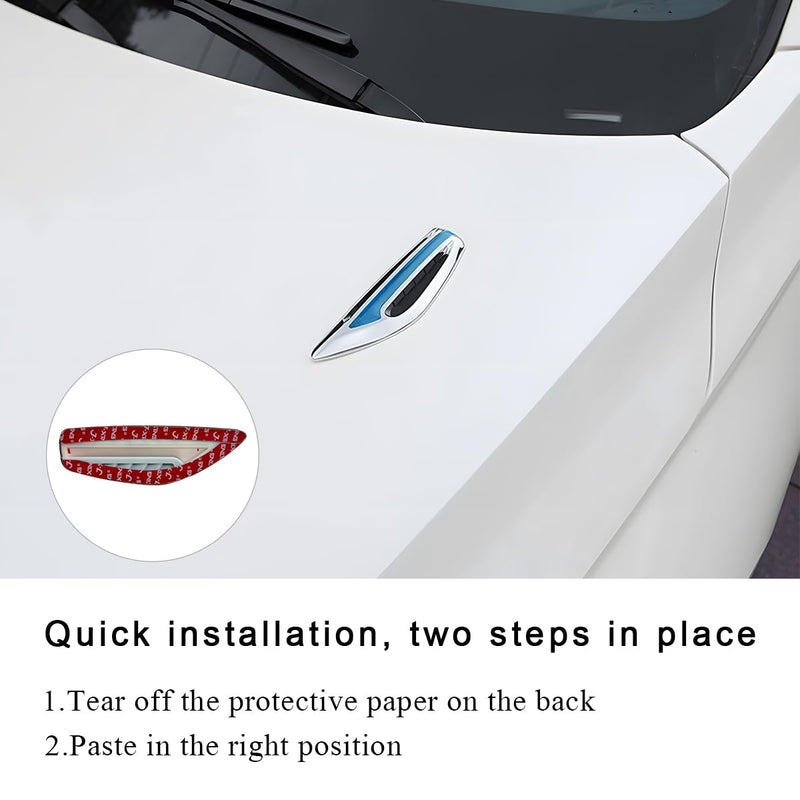 2 PCS Car Hood Vent Trim, Waterproof Stylish Vehicle Air Flow Fender Side Vent Decor Sticker, Durable ABS Plastic Blue