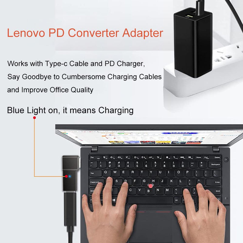 USB C Charging Adapter for Lenovo, Female USB-C to Slim Square Yellow Tip Converter 100w PD Charger Adapter for Lenovo Thinkpad x1 Carbon t470 t460 t450 t440