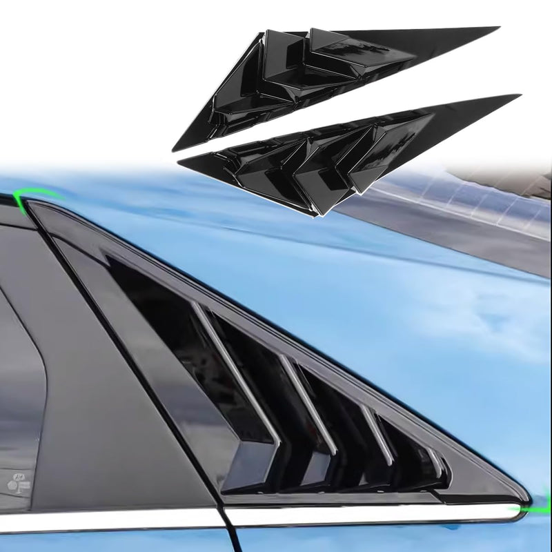 for Hyundai Elantra 2021 2022 2023 Exterior Accessories Sporty Car Rear Side Window Louvers Air Vent Scoop Shades Cover Trim Blinds 2PCS(Bright Pitch Black) Bright Black