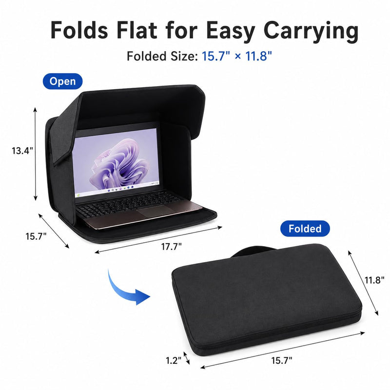 Laptop Sun Shade for 15-16 Inch Laptops, Foldable Laptop Glare Shield Privacy Hood, Portable Computer Sunshade Cover Bag for Outdoor Work, Patio, Travel, School, Office, Black 15-16inch