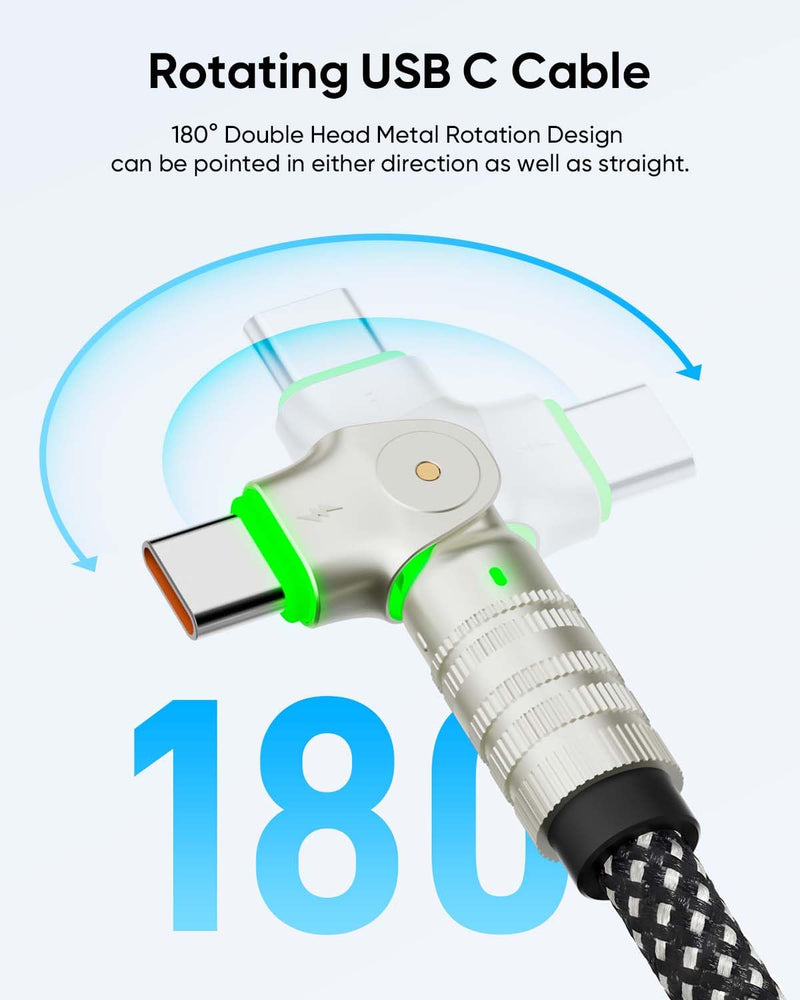 USB C to USB C Cable 10ft, 240W Braided 180°Rotating Type C Charger Fast Charging USBC to USBC Cable for iPhone 17 16 15 Pro Max iPad MacBook Neo Air Pro Samsung S26 S25 Ultra Black