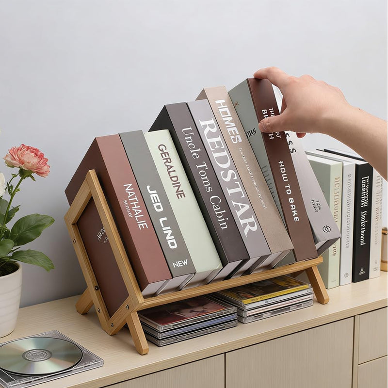 AHANDMAKER DVD CD Storage Rack Retro Natural Wood Shelve Holds Up To 23 DVDs, 28 Blu-rays for Desktop Organizer Media Storage for CDs DVDs Video Games Tapes Books