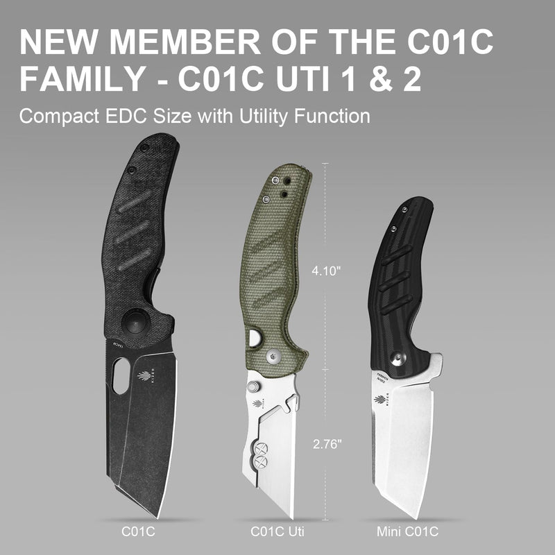 Kizer C01C Uti 1 (Dual-screw Version) Utility Knife, Button Liner Lock Box Cutter EDC Pocket Knife with 5PCS Razor Blades, Green Micarta Handle Small Folding Knives for Men Women, V3488.29JSM1 Light Green