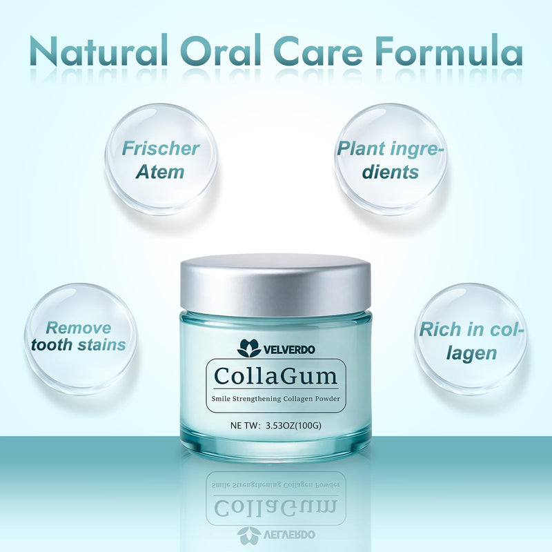 Velverdo Collagen Tooth Powder, Collagen Tooth - Hydroxyapatite Toothpaste Powder, Strengthens Enamel & Gums, Natural Oral Care Formula (1pc) 1pc