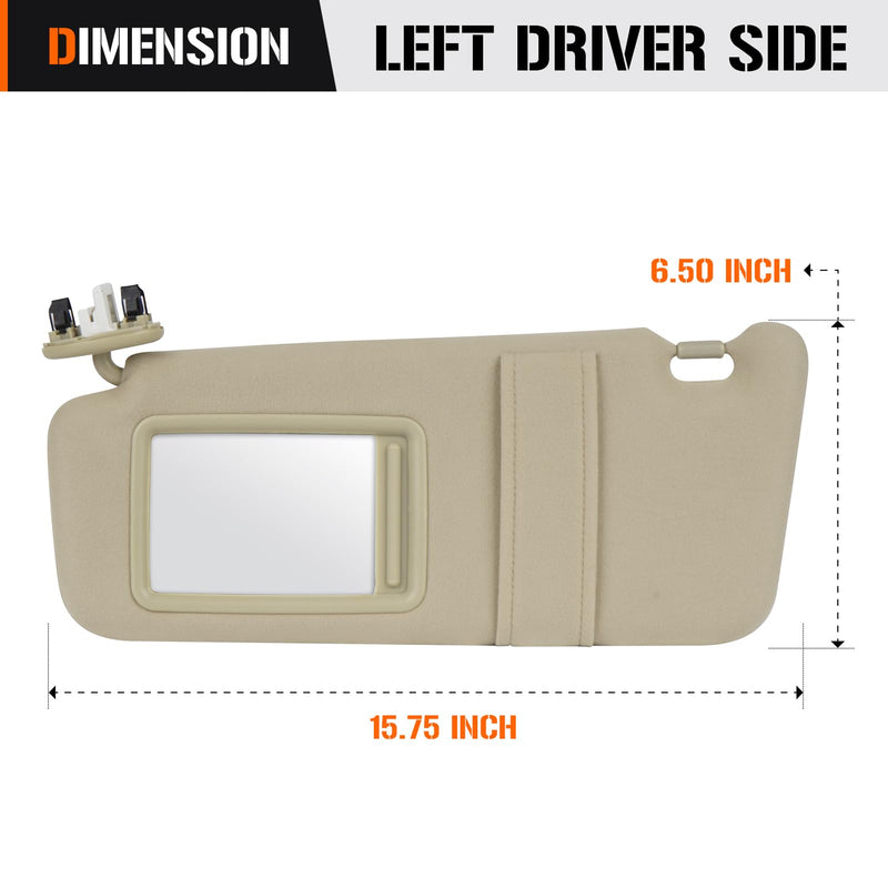 Sun Visor with Light for Toyota Camry 2007-2011 with Sunroof, Left Driver Side Beige Sunvisor Replace 74320-06800-B0 (Beige) Left - For Camry w Sunroof