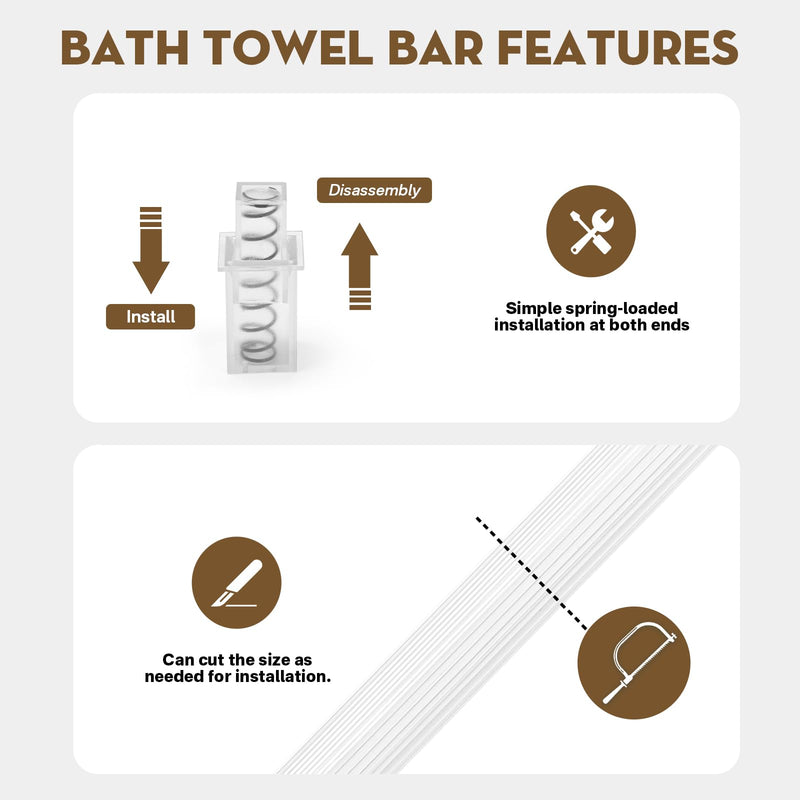 IWIWE 24 Inch Clear Square Towel Bar Replacement Rod for Ceramic Holder - Spring Loaded Adjustable Plastic Towel Rod for Bathroom and Kitchen Porcelain Holders (Reliable Plastic)