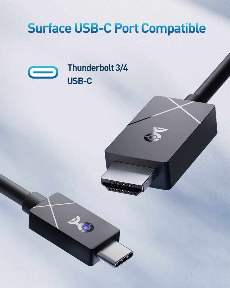 [Designed for Microsoft Surface] Cable Matters 48Gbps USB-C to HDMI Cable 6 Feet / 1.8 Meters Supports 4K 120Hz and 8K 60Hz HDR - USB4, Thunderbolt 3 and Thunderbolt 4 Port Compatible